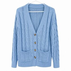 Women's L Cozy Cableknit Grandpa Mr Rogers Button Cardigan Cabincore